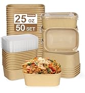 50 Pack 25oz Take Out Paper Food Cardboard Containers with Lids