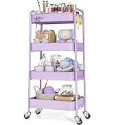TOOLF 4-Tier Metal Rolling Cart with Wheels, Storage Utility Organizer Cart for Kitchen, Bathroom...