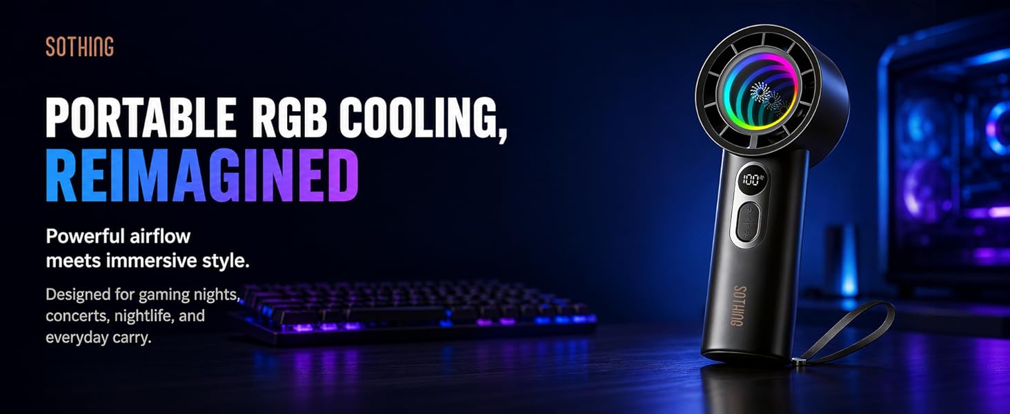 SOTHING Portable Handheld Fan with Dynamic RGB Light