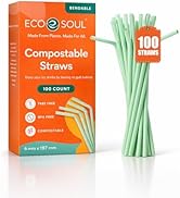 ECO SOUL Straws [100 Count][8.25"] Eco-Friendly Disposable Straws, Cocktail Cold Drink Smoothie B...