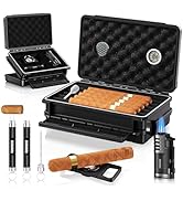 Travel Humidor Box - Double Layer, with Torch Lighter, Cigar Cutter, Punch &amp; Holder, Draw Enhance...