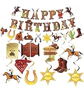 RVXHUA Cowboy Birthday Party Decoration - Pre-Strung Happy Birthday Banners, Western Pattern Penn...