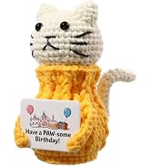 YOOJEE Cute Crochet Cat Birthday Gifts for Teen Girls | Handmade Yellow Cat with Birthday Card, A...