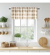 NICETOWN Linen Buffalo Plaid Valance for Windows, 52x18 Inch Long Farmhouse French Country Rod Po...