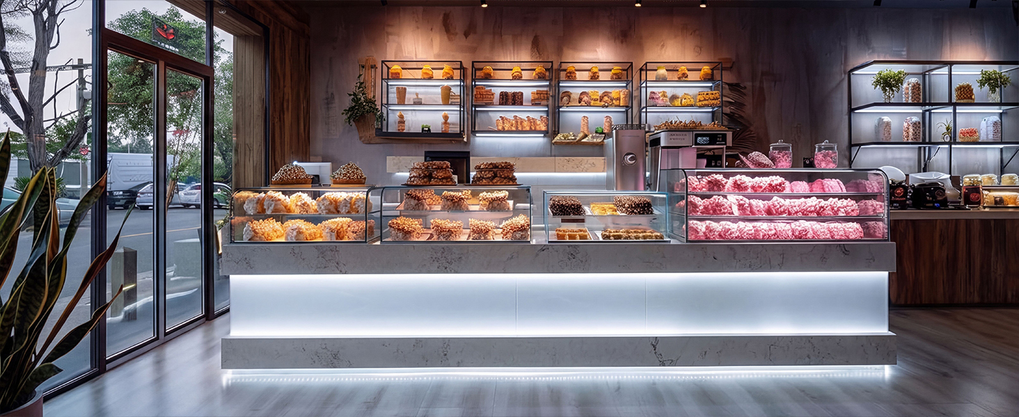 UVTaoYuan Strip Light with decorative dessert cabinet and snack window