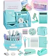 Green and Blue Desk Organizers and Accessories With Mesh Desk Organizer and 360°Rotating Pen Hold...