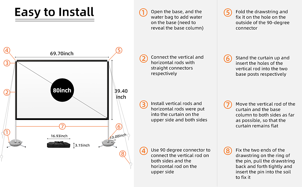 80 Inch projector screen Installation instructions