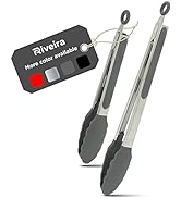 Riveira Grey Tongs for Cooking with Silicone Tips | 9 and 12-Inch Pieces | Non-Stick Kitchen Gril...