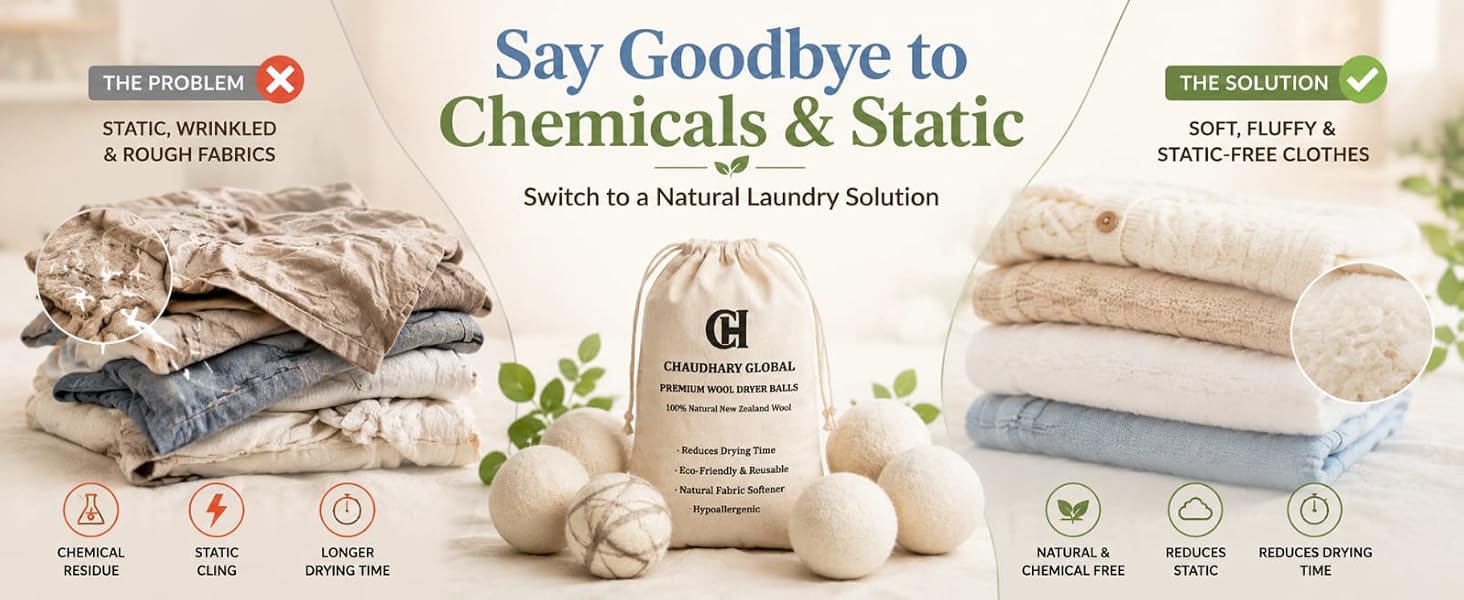 Eco-friendly wool dryer balls as a natural laundry solution to remove wrinkles and static cling