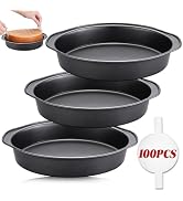 Unokit Round Cake Pan - 3 PCS 8 Inch Carbon Steel Cake Baking Pans with 100 PCS Parchment Paper, ...
