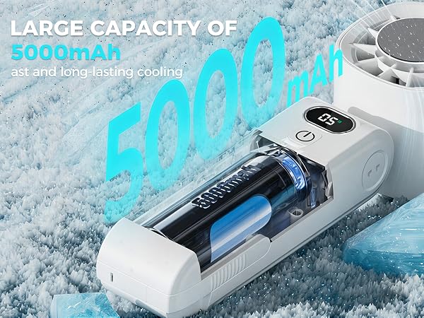 5000mAh Battery Rechargeable Personal Foldable Fans with LED Display Travel Outdoor Office Summer