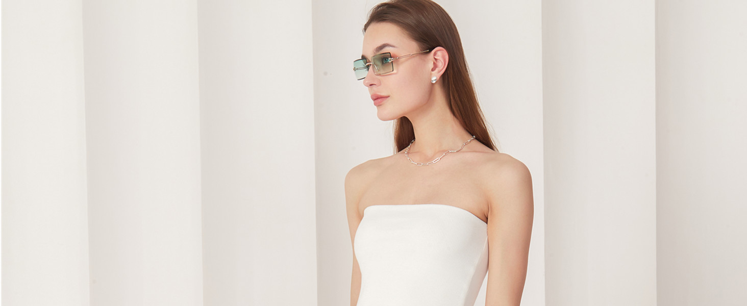 Retro Rimless Rectangle Sunglasses