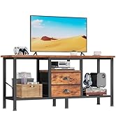Furologee TV Stand with 2 Fabric Drawers, 43 Inch Entertainment Center with Open Storage Shelves,...