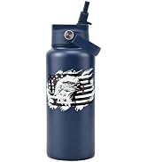 KEWIXY American Flag Insulated Water Bottle 32 oz, Easy Slide Lid, Leak Proof, Keep Cold 24H, Vac...