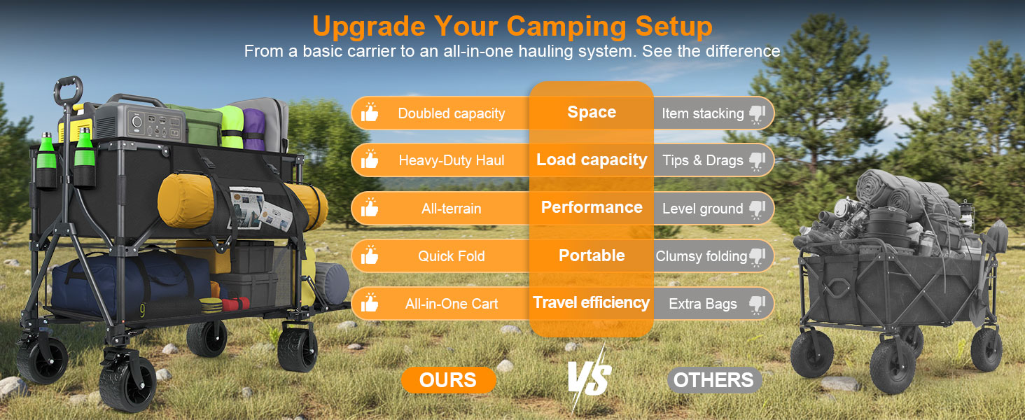 Double decker wagon vs standard cart comparison for family camping and heavy gear transport