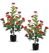 Hananona 2 Pcs Artificial Camellia Trees Faux Camellia Plant in Pot with Flowers Indoor Plants fo...