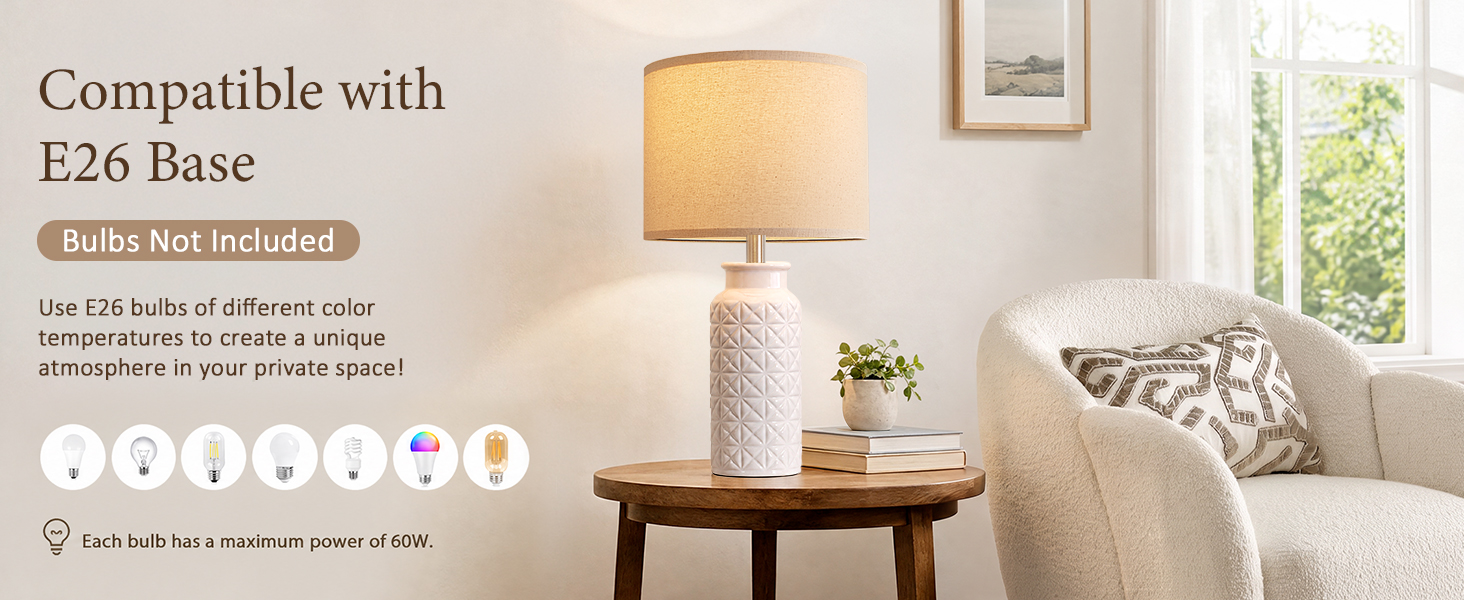 compatible with E26 base, bulbs not included