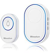 wesstun Wireless Doorbell, IP67 Waterproof Home Doorbell kit Operating at 150m with 39 Chimes, 5 ...