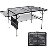JOUYEK Folding Grill Table, 3x2 FT Portable Camping Table with 2 Wing Panels, Height Adjustable M...