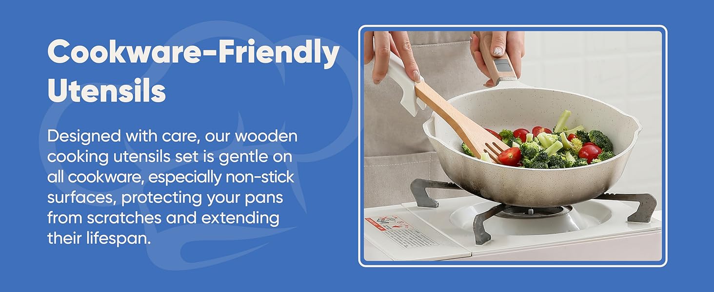 Wooden Cooking Utensils Set White 
