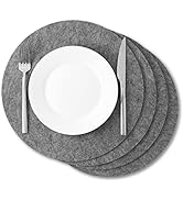 Set of 4 Gray Felt Placemats - Round Large 13"x13" Placemats for Drinks Absorbent - Protect Dinin...