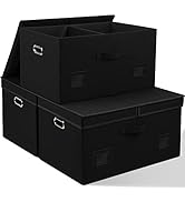 Graciadeco 75 Quarts Extra Large Decorative Storage Bins with Lids, 3 Packs Black Collapsible Sto...