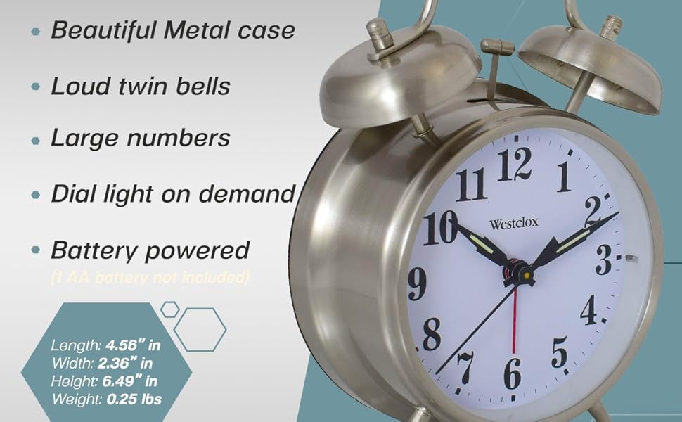 METAL CASE, LOUR TWIN BELLS, LIGHT ON DEMAND