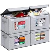 Univivi Fabric Storage Bins [4-Pack] Foldable Storage Cubes with Lids and Handles Closet Organize...