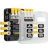 12 Volt Fuse Block Box, Waterproof Boat Fuse Panel with LED Warning Indicator 6 Circuits with Neg...