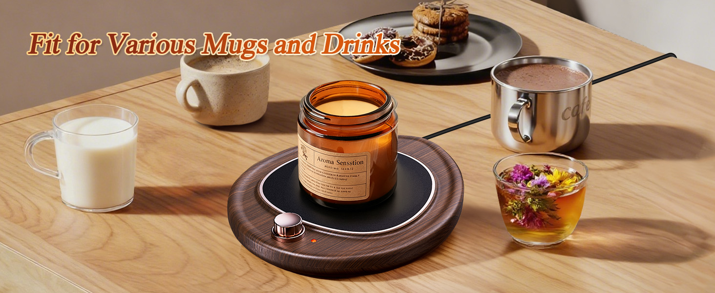 Series of tabletop scenes with brown ceramic plates, cups, and dining accessories arranged with food items and warm lighting.