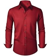 Lusead Men's Dress Shirts Long Sleeve Stretch Wrinkle Free Slim Fit Wedding Formal Button Down Shirt