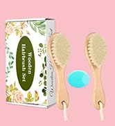 Wooden Baby Hair Brush and Comb Set, 2Pcs Natural Soft Goat Bristles Brush with Baby Shower Scrub...