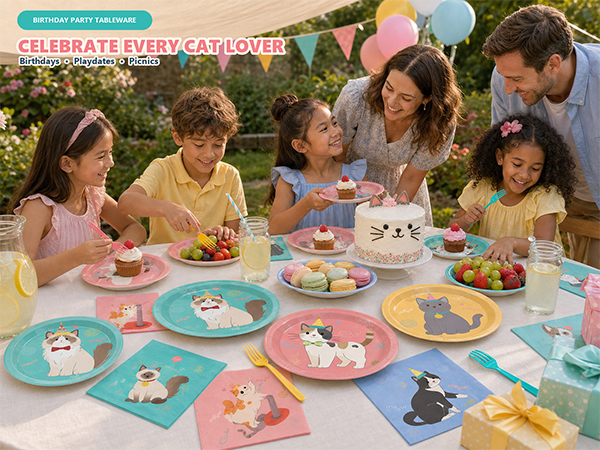 96PCS Cute Cat Party Plates and Napkins for Party Supplies