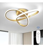 CANEOE Modern Led Ceiling Light,Dimmable Close to Ceiling Light with Remote Control Gold Flush Mo...