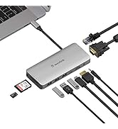 USB C Hub, Wavlink 10-in-1 Type C to HDMI 4K@30Hz, VGA, 3 USB 3.0 Ports, SD Card Reader, Audio, L...