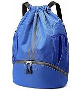 Hoedia Sports Drawstring Backpack - String Swim Gym Bag with Shoes Compartment and Wet Proof Pock...