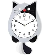 Lafocuse Cat Wall Clock with Swinging Tail, Gray Cat Clocks Analog for Kids Bedroom, Cute Animal ...