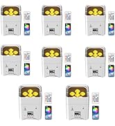 DazzlingStage 9600mAh Wireless Uplights, 6x18W RGBWA UV Stage Lights, APP/DMX512 Controlled Par L...