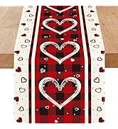 Niviy Gifts for Mom Plaid Love Hearts Valentines Table Runner 13 x 72 Inch, Wedding Seasonal Holi...