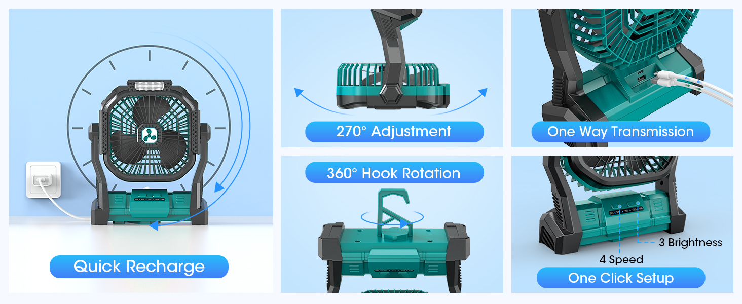 Portable Fan Rechargeable Cordless Battery Powered Fan USB for Travel Camping Tent Beach Desk