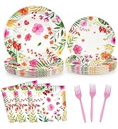 72 Pcs Tropical Luau Party Tableware Supplies, 9&amp;7 Inch Aloha Hawaiian Disposable Dinnerware Pape...