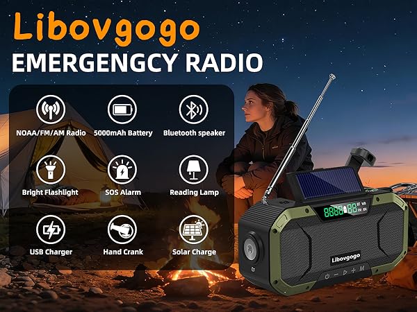 All-in-one emergency NOAA Weather AM/FM Bluetooth Speaker Power Bank Flashlight SOS Alarm Compact