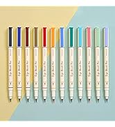 WRITECH Arts Sign Brush Pen Brush Tip Marker Felt Tip Water Based Ink Color Pens 12 Assorted Past...