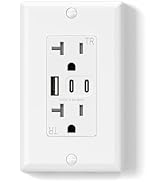 ELEGRP USB Outlets, 20 Amp Wall Outlet with 3 USB Ports, Dual USB C Ports Outlets, TR Tamper-Resi...