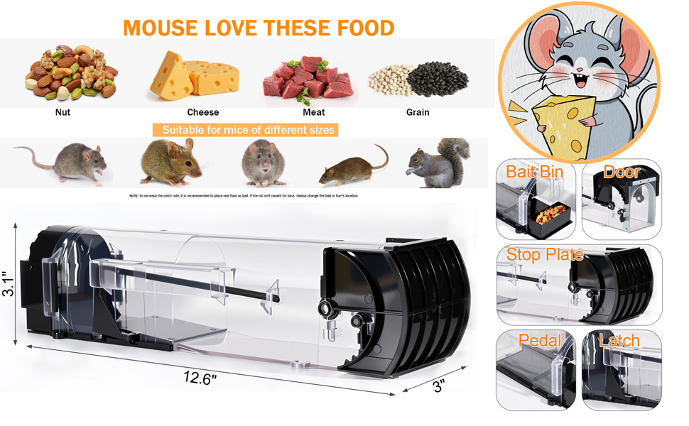 Humane Mouse Traps, 12 inches Enlarged No Kill Rat Live Traps