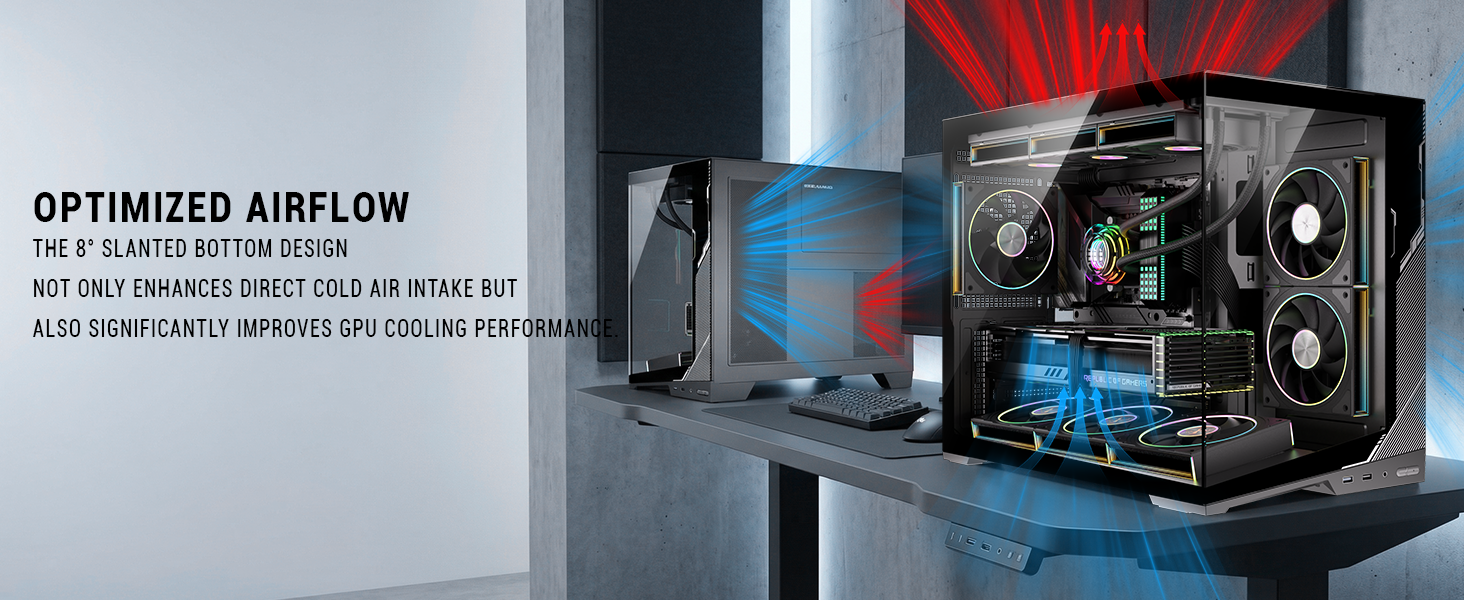 ESGAMING M-ATX Mini Tower PC Case 360MM RAD Support, 8° Slanted Base, 270° Full View Tempered Glass ...