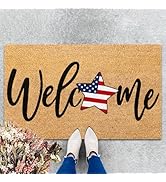 FYSUIMU Patriotic Natural Coir Door Mat 4th of July American Flag Star Welcome Doormat Non-Slip E...