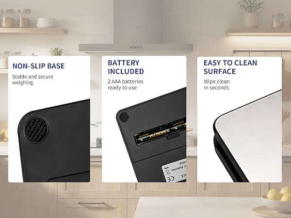 Compact and easy-to-clean design ideal for baking, cooking, 2 AAA batteries