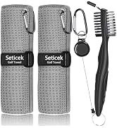 Seticek 2 Pack Golf Towel (16" X 16") with Golf Club Brush, Microfiber Waffle Pattern Golf Towels...