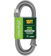 GREATIDE 15 FT Grey Outdoor Extension Cords, 16/3 Gauge, SJTW Waterproof Cable, 3 Prong Grounded ...
